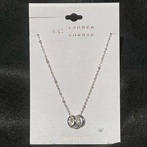 LC Lauren Conrad Silver Necklace 3 Circles Smooth Crystal Rhinestone 16in ext